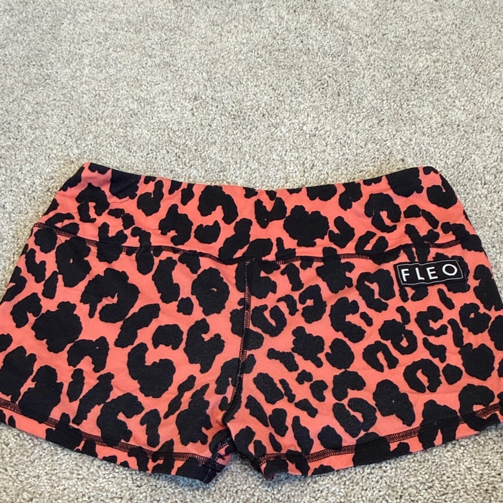 Fleo Red and Black Leopard Print Athletic Shorts - Picture 4 of 4